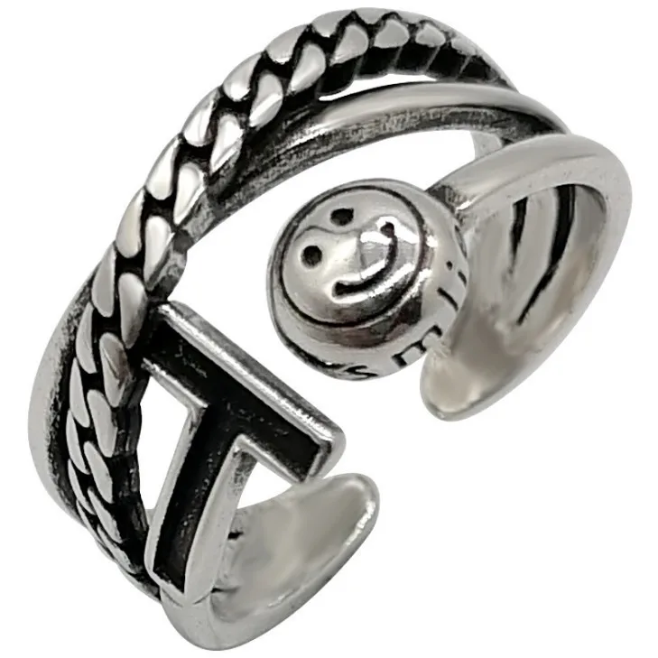

Korean version of Dongdaemun retro light luxury heart-shaped letter smiley face ins female tide daily wild adjustable ring