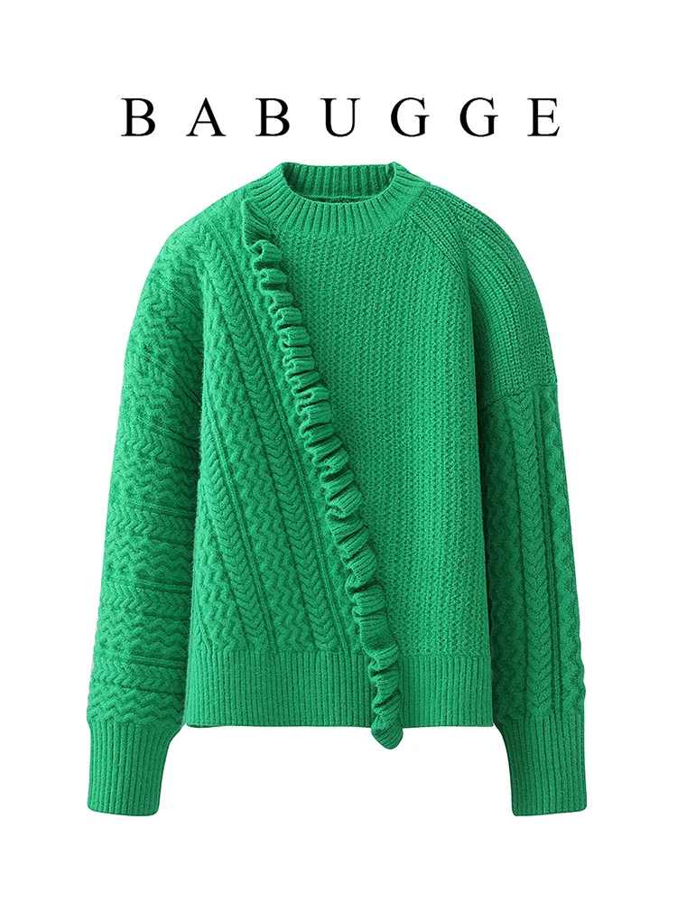 

Loose pullover sweater women's autumn and winter new Korean style lazy design sense wood ear knitted sweater