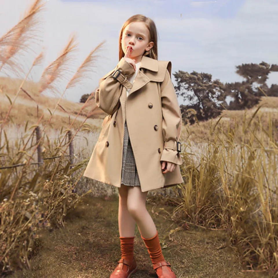 

2021 New Spring Autumn Baby Girls Trench Coats Fashion Kids Windbreaker Girl Jacket Teenager Outerwear Children Long Clothes
