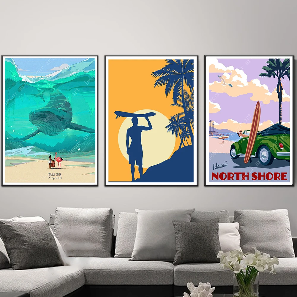 Винтажная Картина на холсте постеры из крафт бумаги с покрытием для серфинга у