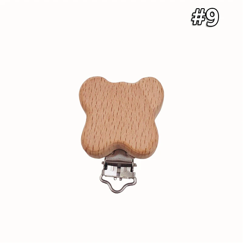 Wooden Clips 9 1 шт. детские деревянные погремушки из натурального бука, клипсы для соски, Мультяшные животные, соска, цепочка, аксессуар, зубной прорезыватель для малышей - Цвет: Wooden Clips 9