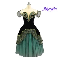 black green ballet custom dress coppelia variation professional long skirt romantic tutu girls fairy ballet classical jnbl134