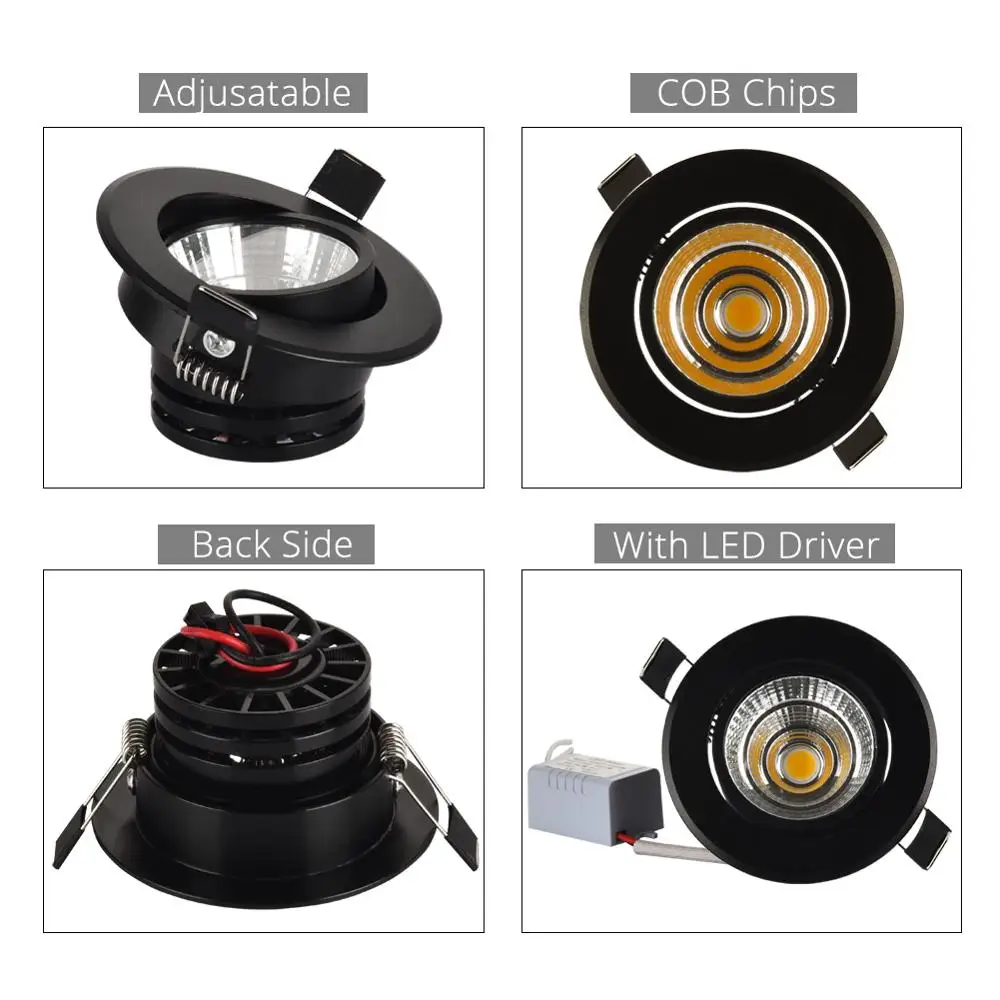 Dimmable COB Recessed Downlight 3W 5W 7W 10W Spot Potlight LED | Downlights
