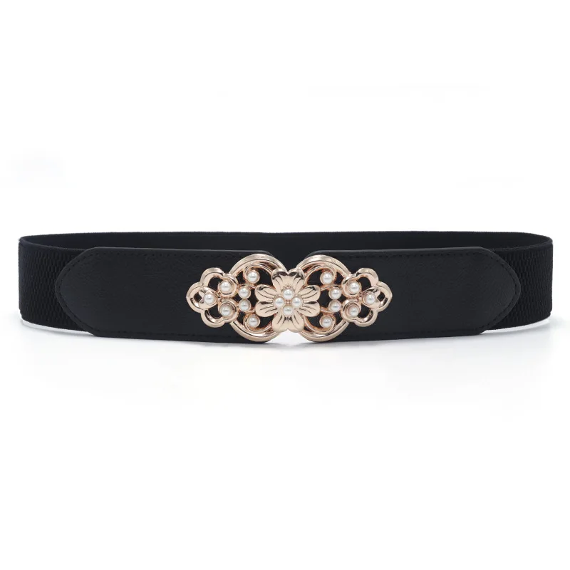 

Women Wide Waist Belt Vintage Metal Flower Elastic Stretch Buckle Waistband Cummerbunds
