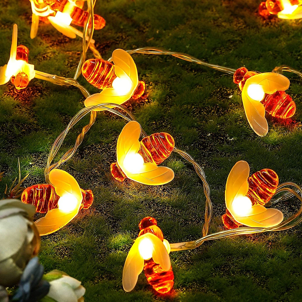 Luzes de Led Fofas de Abelha e Mel Decoração de Árvores de Natal Guirlanda Livre Jardim Pátio Luz Noturna ar