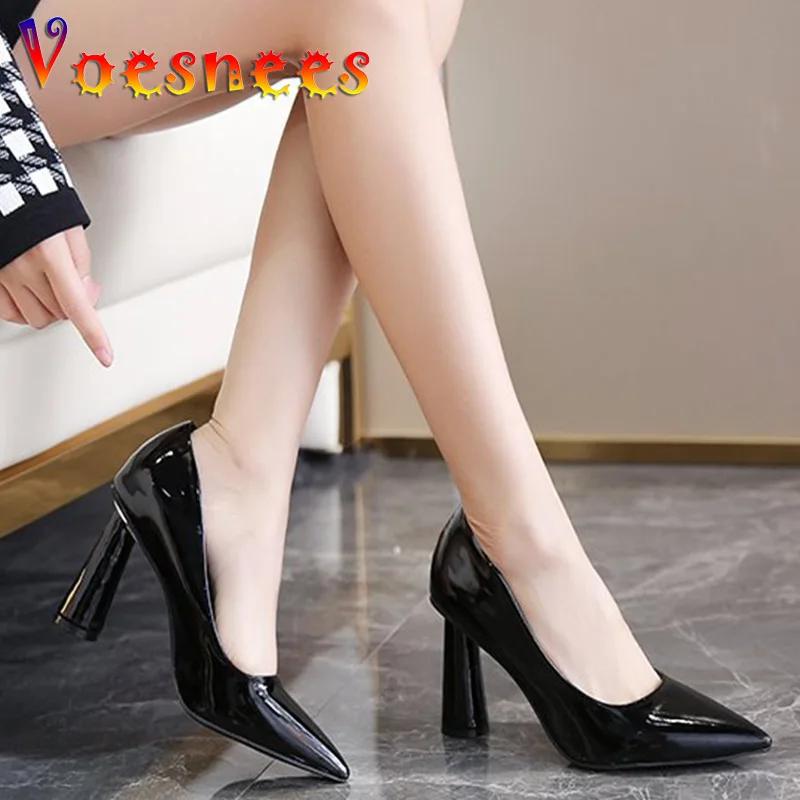 

2022 New Women Pointed Toe Pumps Concise Everyday Office 8CM Ladies Thick Heels Spring And Autumn Female Fashion Party Shoes