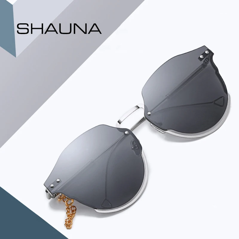 Женские очки shauna, мужские негабаритные полуоправы, солнцезащитные очки пилота, фирменный дизайн, украшение на цепочке, градиентные/зеркальные линзы, очки