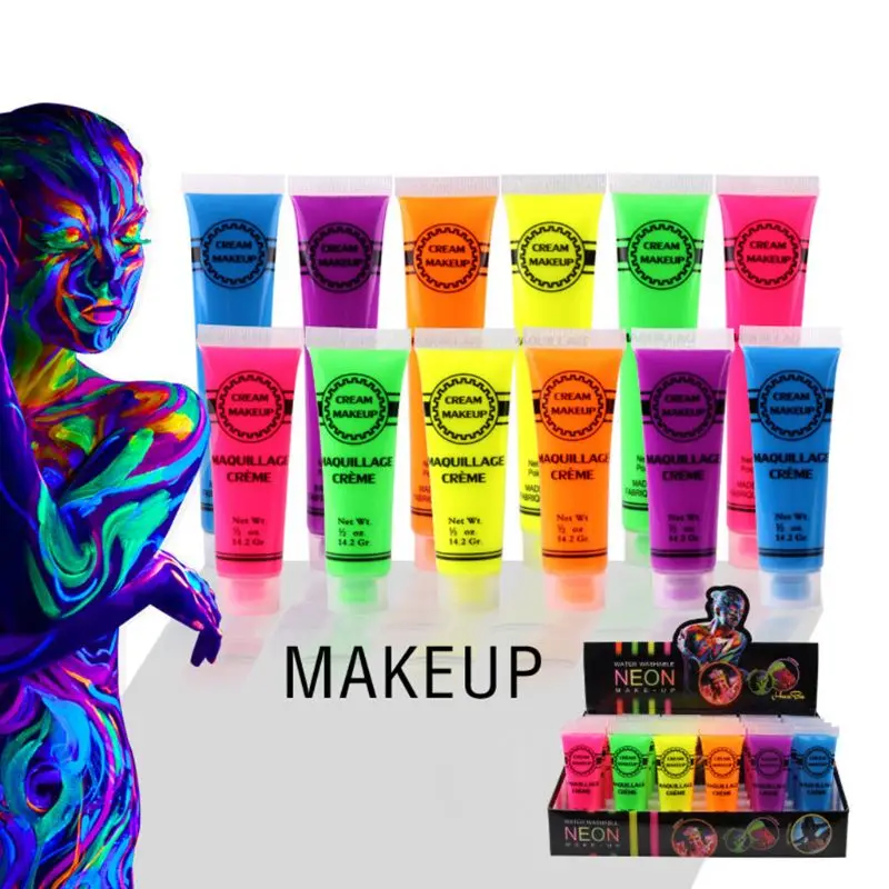 

6 Pcs Set Face & Body Paint Neon Glow in the Dark for Rave Festival Party N0HD