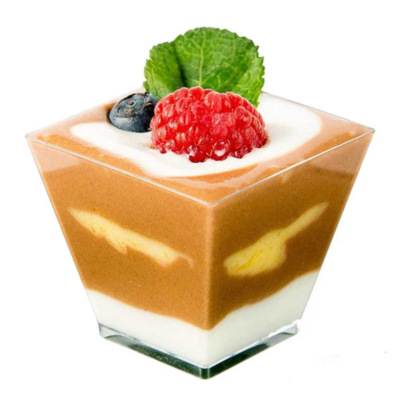 

150Pcs 60Ml 2Oz Disposable Plastic Cake Cups Clear Trapezoidal Food Container for Jelly Yogurt Mousses Dessert Baking