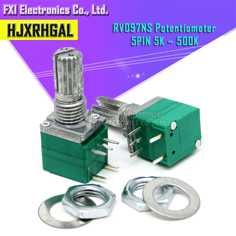 5 шт. RV097NS к 10 20 50 100 500 B5K с переключателем аудио 5pin вал 15 мм усилитель потенциометра