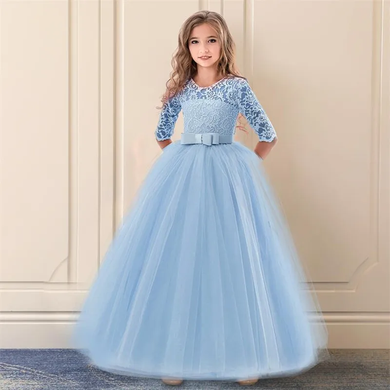 Elegant Princess Lace Dress Kids Flower Embroidery Dresses For Girls Vintage Children for Christmas Party Red Ball Gown | Детская одежда