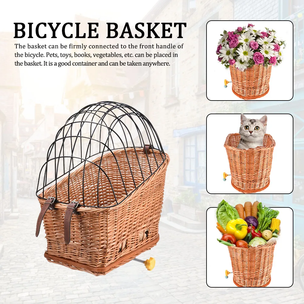 

Dog Bicycle Basket Bike Basket Rear Mount Willow Willow Bicycle Basket Small Pet Cat Dog Cage Carrier for Bikes