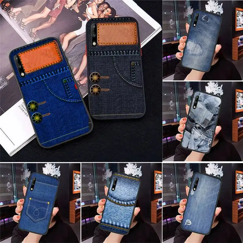 

Jeans Style Blue Denim Phone Case for Huawei mate 9 10 20 20X 30 40 pro lite Fundas cover