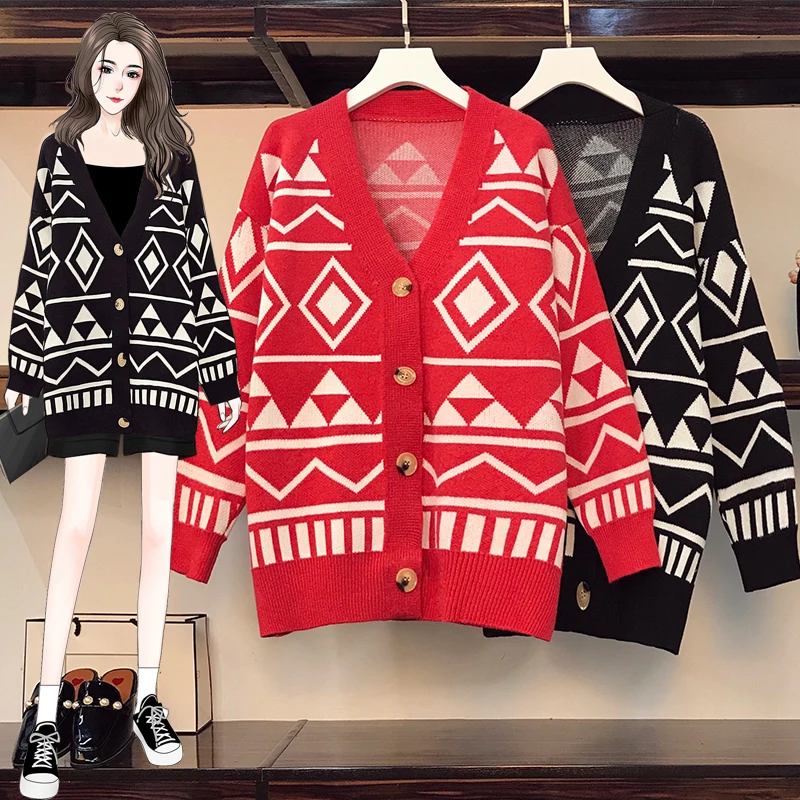 

Женский кардиган в клетку, черный, красный кардиган большого размера в Корейском стиле, женская одежда на осень и зиму, 2021