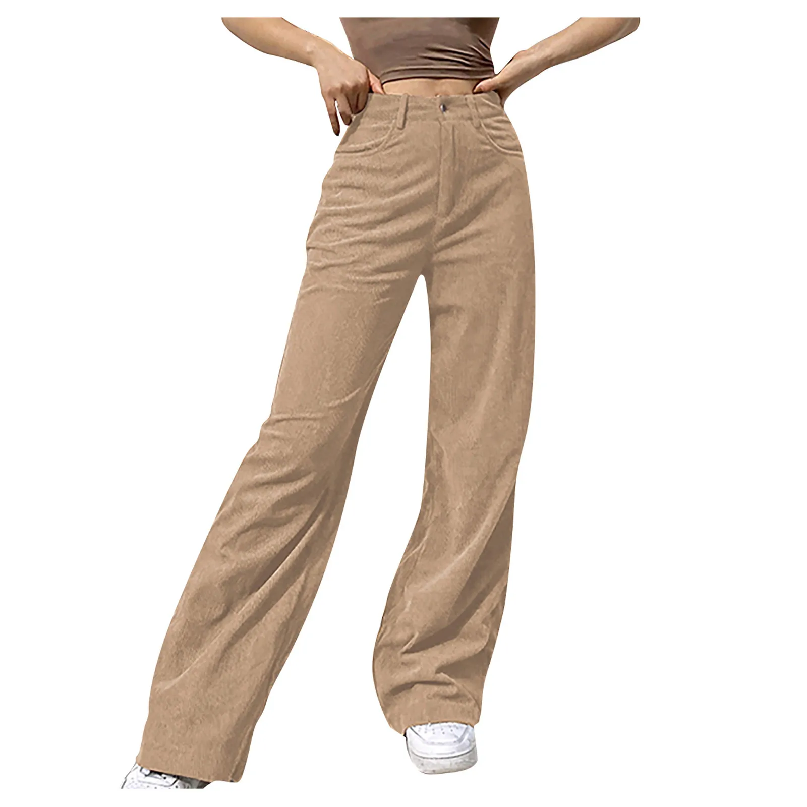 

Women's solid color corduroy straight-leg pants trousers Women's solid color mid-waist pants straight-leg casual loose trousers