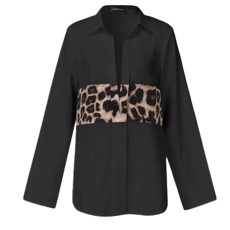 

Leopard Stitching Blouse Womens Clothing Autumn Blouses Sexy V-Neck Long Sleeve Shirts Casual Loose Tops Vintage Blusas 5XL 2020