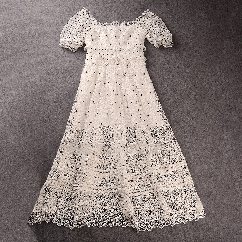 

COLOREE 2019 Self Portrait Dress Women Polka Dot White/Red Dress Evening Party High Quality Short Sleeve Female Dress Vestido