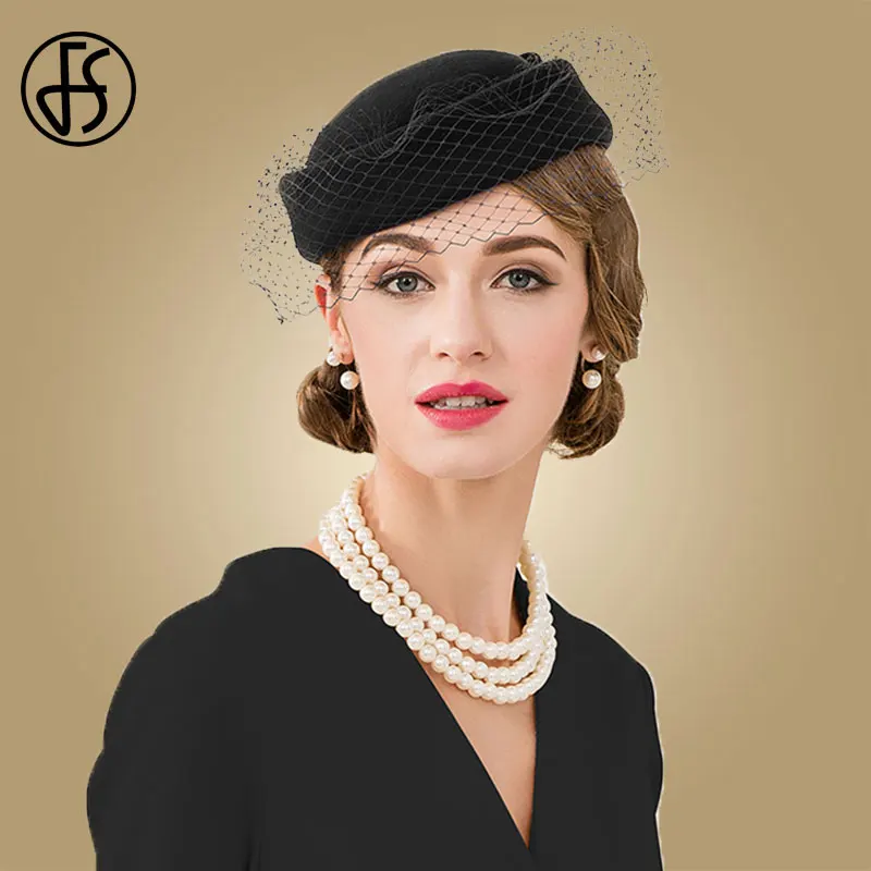 FS Винтаж Королевский синий шерсть фетровая шляпа чародей для элегантных дам Для