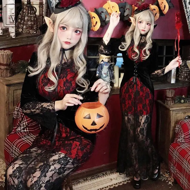 Женский костюм на Хэллоуин кружевное длинное платье для вечеривечерние в стиле