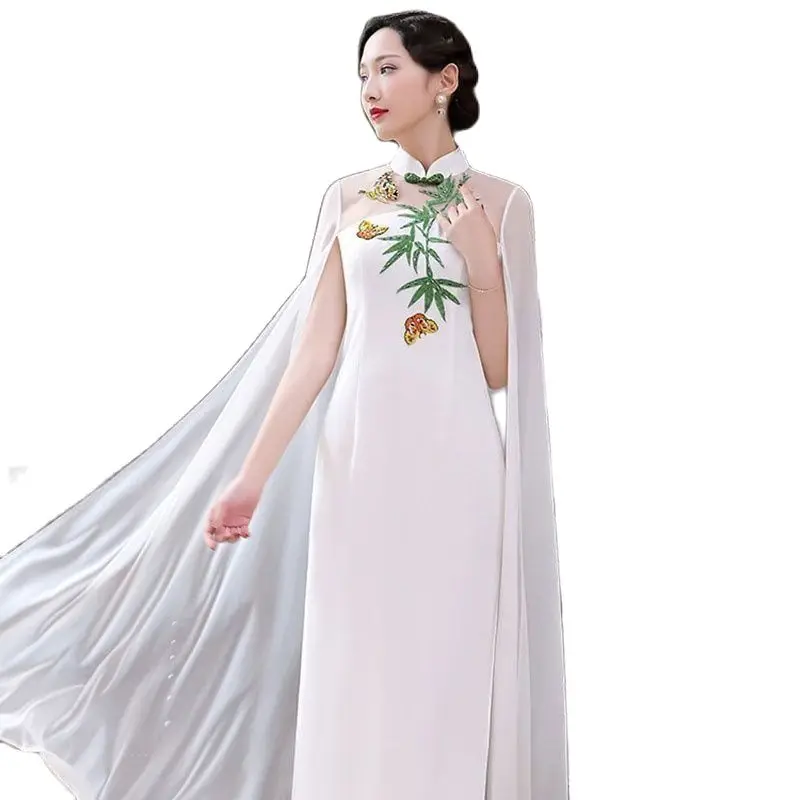 

Chinese Style Handmade Button Qipao Traditional Mandarin Collar Nevolty Cheongsam Female Evening Party Dress Gown Long Vestidos