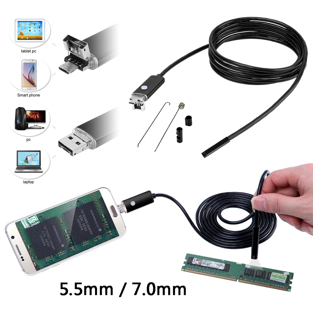 Камера Эндоскоп 2 в 1 5 мм USB м 6 светодиодов|Компьютерные кабели и разъемы| |