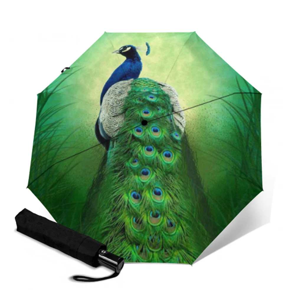 Автоматический зонт с принтом павлина женские и мужские складные солнечные