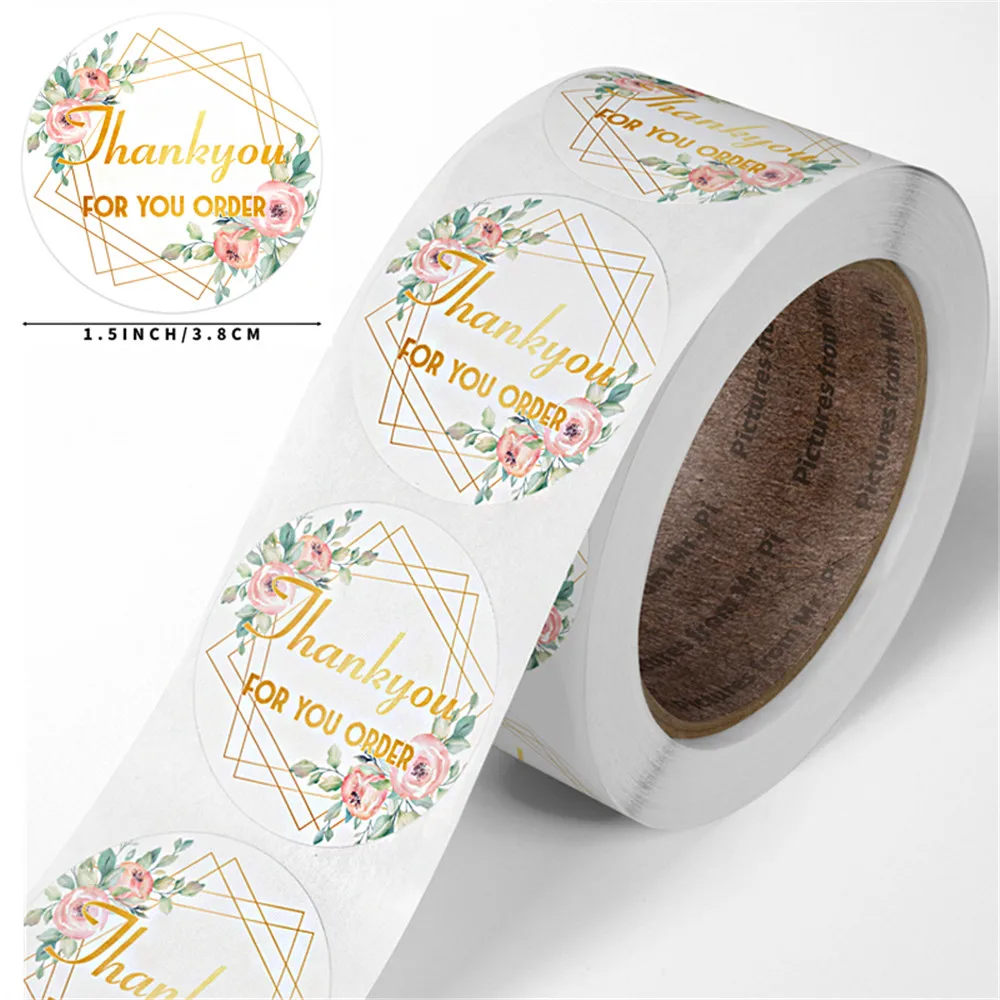 

500 шт., стикеры с надписью Thank You, 1,5 дюйма, круглые Цветочные Стикеры для свадебной вечеринки, скрапбукинга, конвертов, наклейки с уплотнением