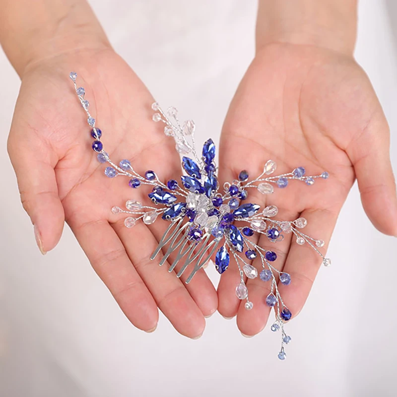 Богемная расческа для волос с синими кристаллами вуалетки пляжные свадебные