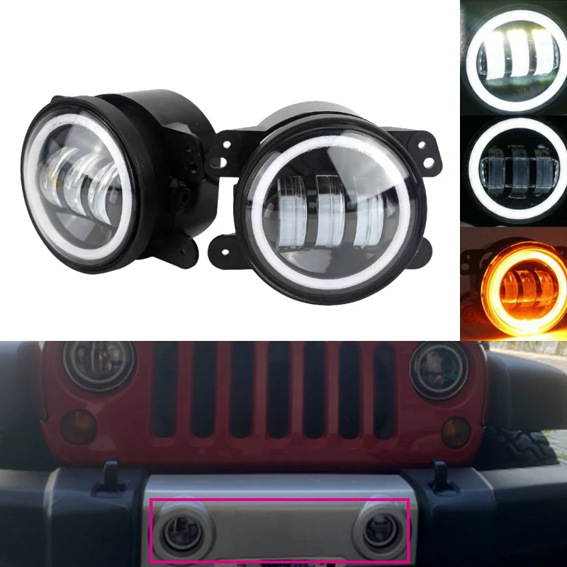 

60W 4 Inch LED Passing Fog Lights with White DRL Amber Turn Signal Lamp for Jeep Wrangler JK LJ TJ Dodge Chrysler