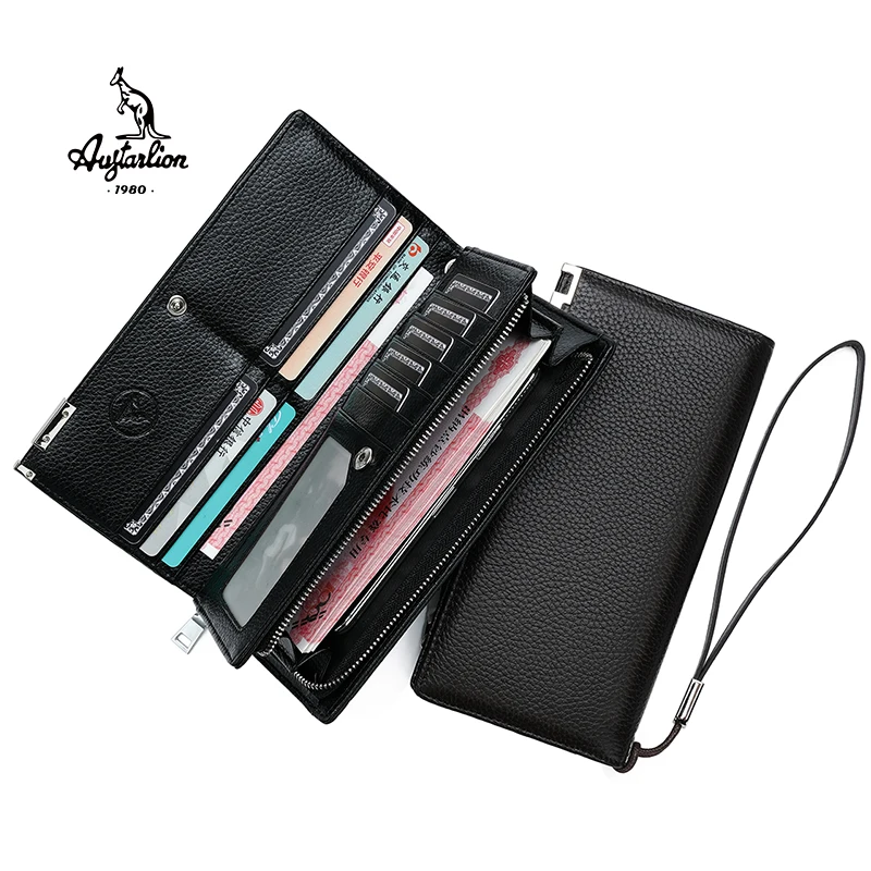 Genuine Leather Purse Men Bifold Long Designer Cash Coin Pocket Card Holder Clutch Bag Vintage Male Wallet Without Boxs | Багаж и сумки