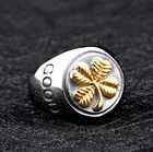 Модное изысканное Золотое кольцо на удачу с четырьмя листьями клевера мужское повседневное классическое ювелирное изделие в стиле панк