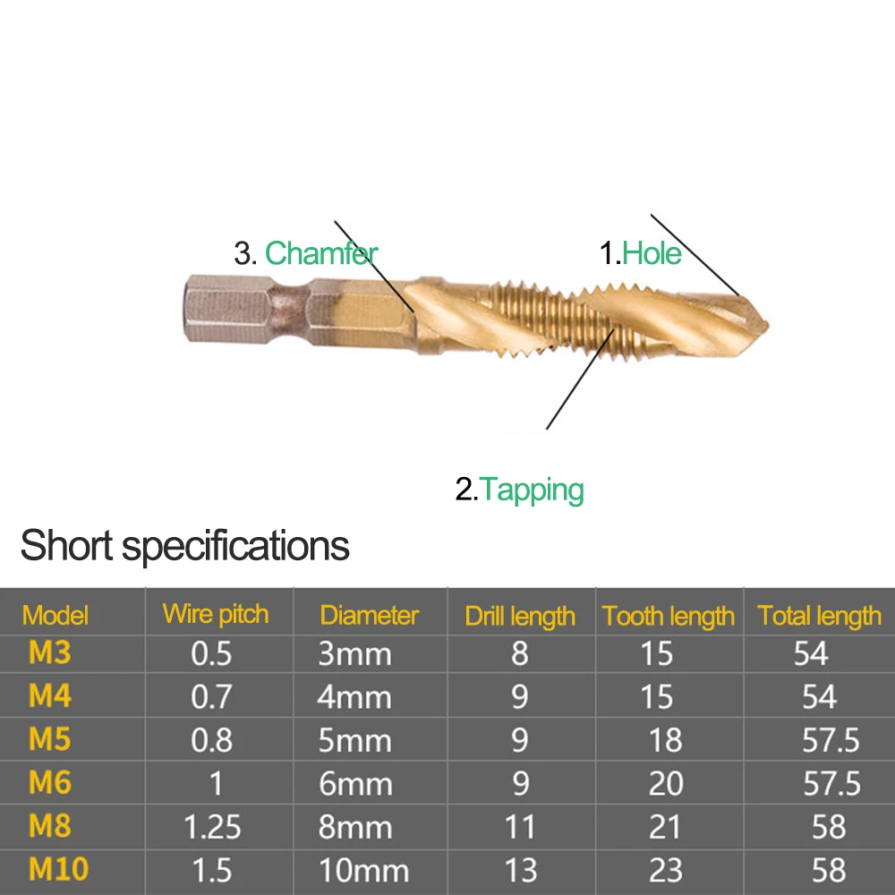 

Thread Tap Drill Bits Set Hex Shank Metric HSS Screw Tapping Bit Compound Machine Screws Spiral Twist Drill Hand Tools