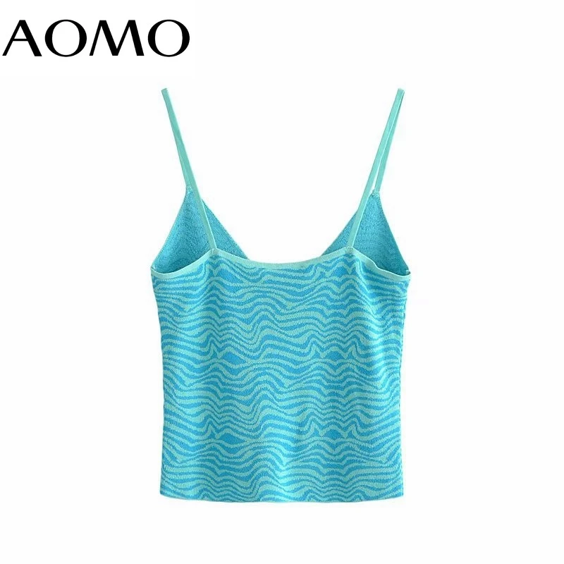 

AOMO Women Jaquard Cropped Tanks Top Sleeveless Backless Female Knit Tops 3H778A