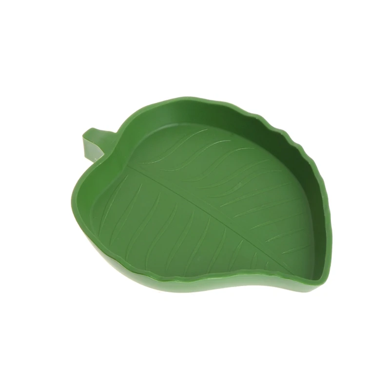 

New Reptile Water Food Dish Bowl Plastic Gecko Meal Worm Feeder Leaf Shape 2size
