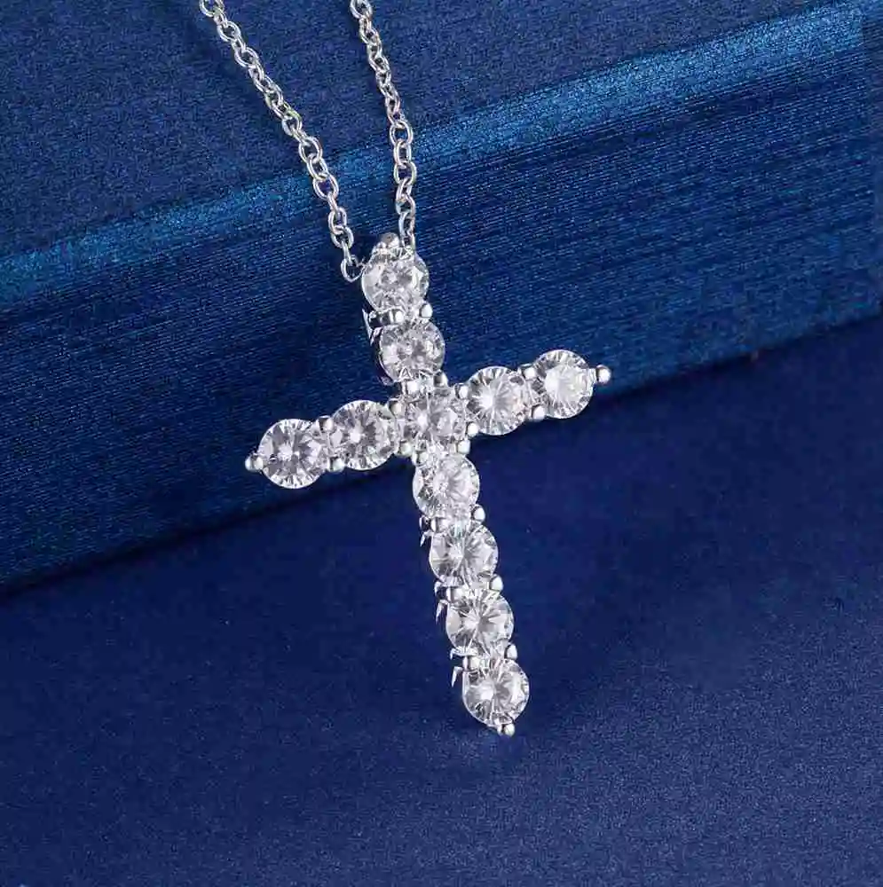 

Silver Color Necklace Jewelry Women Wedding Fashion Cross Crystal Zircon Stone Pendant Necklace Christmas Gift