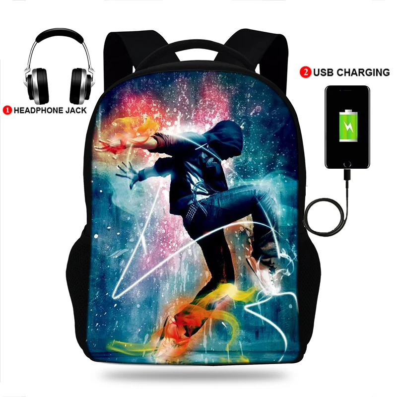

School Bags Young Men Hip-hop Print School Backpack For Boys&Girls Teenager USB Charge Children's Backpack kids Laptop Backpack