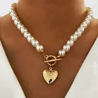 Творческий Простое жемчужное любящее сердце ожерелье кулон для женщин модные вечерние заявление ожерелье из циркона квадратной цепочки Чокеры ожерелья ювелирных изделий