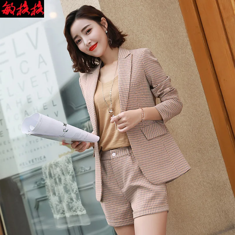 Осенний модный клетчатый Костюм Повседневный с длинными рукавами