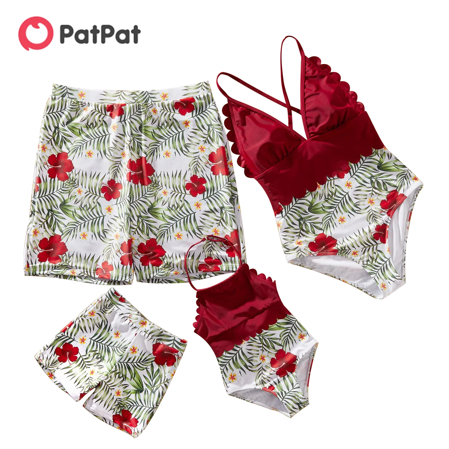 

PatPat New Summer Family Look Floral Print Stitching Solid One-piece Matching Swimsuits