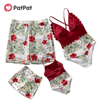 patpat 2021 new summer family look floral print stitching solid one piece matching swimsuits