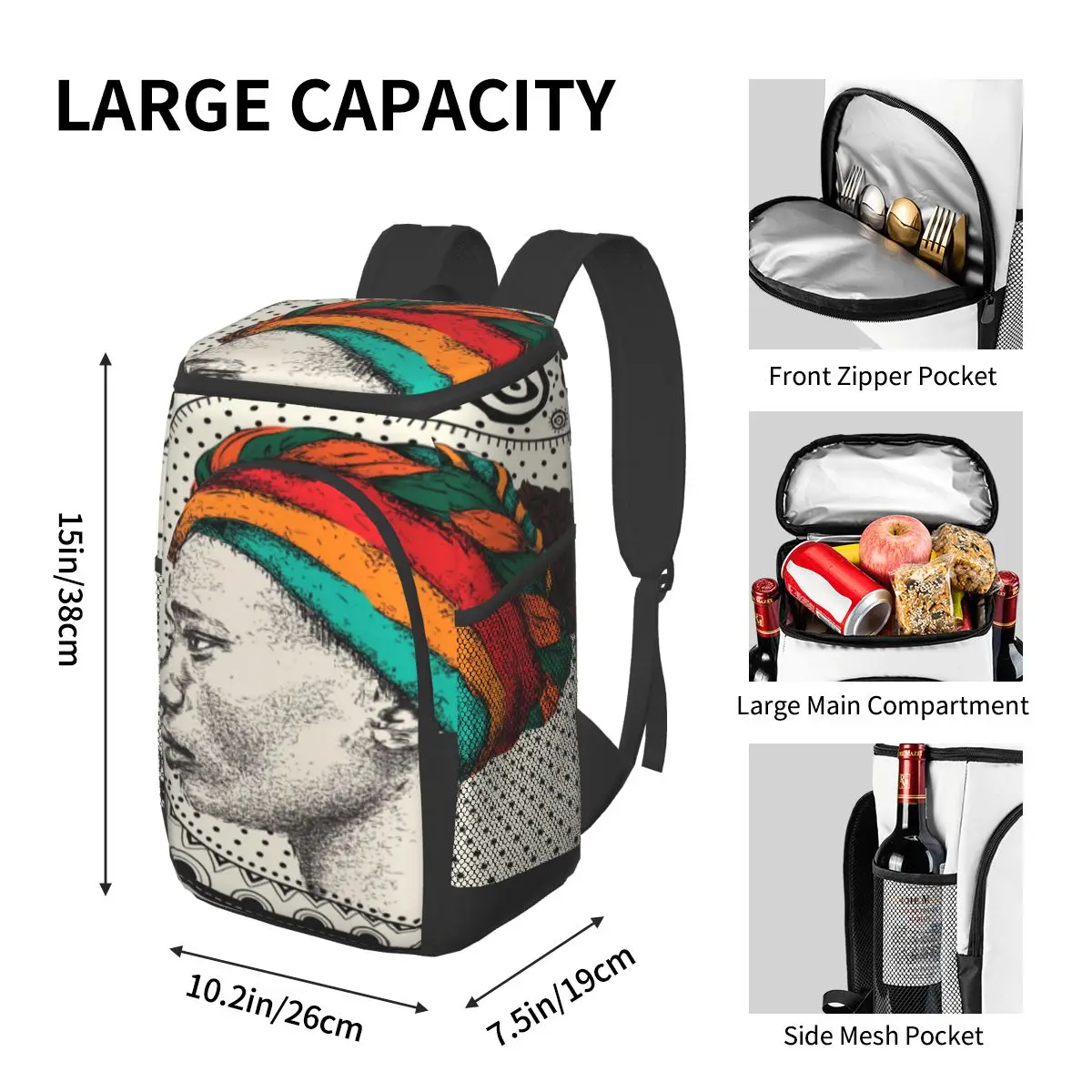 picnic cooler backpack african woman turban ethno tribal waterproof thermo bag refrigerator fresh keeping thermal insulated bag free global shipping