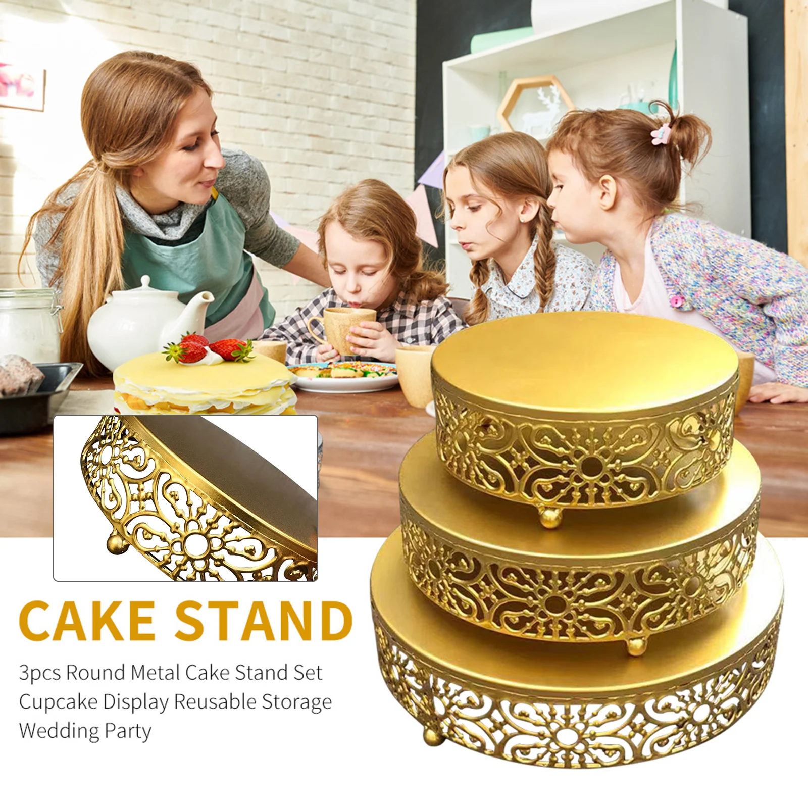 

Gold Wrought Iron Cake Stand Washable Reusable Cookies Cupcake Dessert Holder for Wedding Birthday Parties can CSV