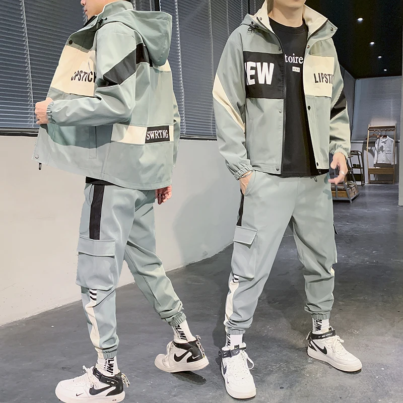 Men's Tracksuit Man Two Piece Set Sweatsuit Polyester Overalls Leisure Suit Hooded Jackets And Hip Hop Harlan Pants