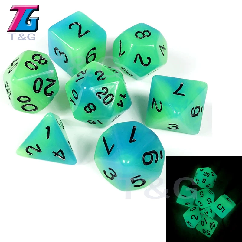 Светящиеся в темноте кости 7 шт. D4 D6 D8 D10 % D12 D20 для DnD Rpg настольная игра | Спорт и