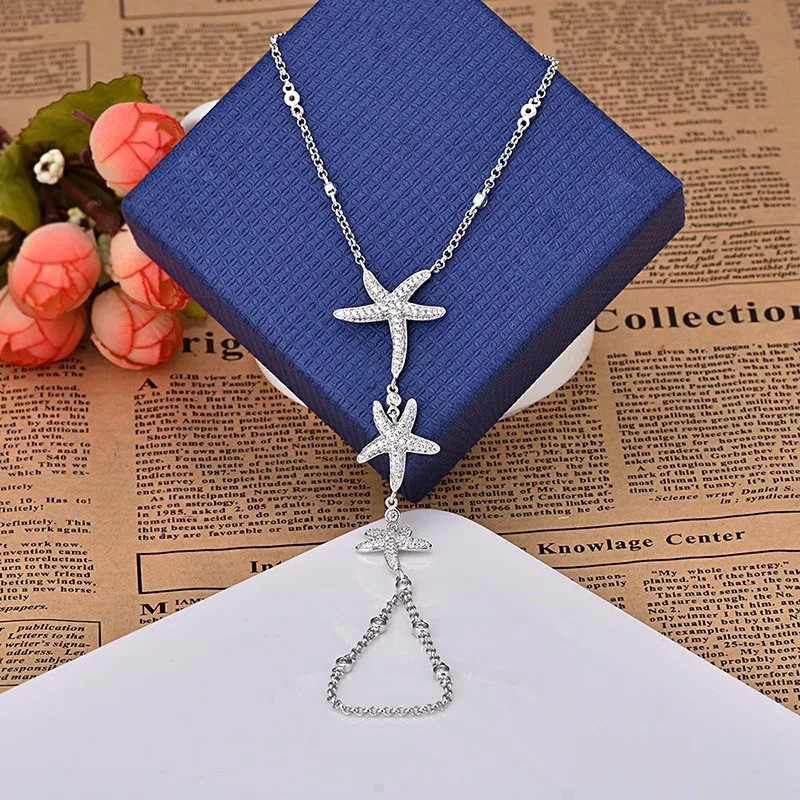 

Luxury Fashion Cubic Zirconia Sea Star Charm Bracelet For Woman Exquisite Finger Chain Starfish Bracelet Girl Jewelry Gift Zk30