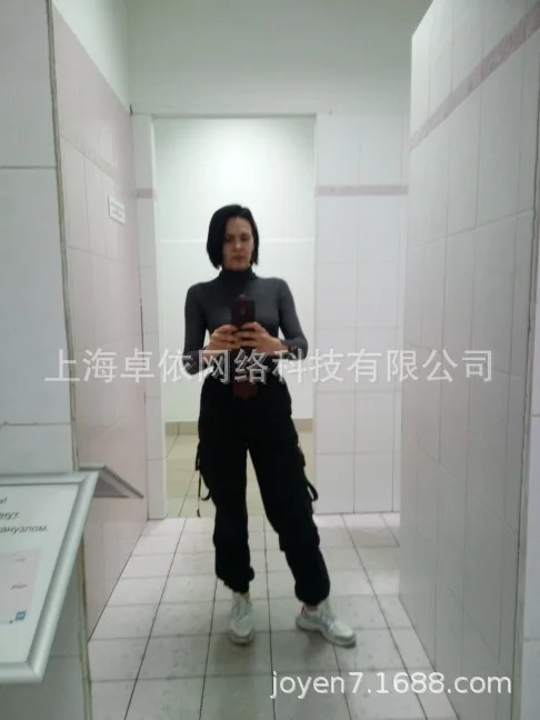 Huzhou осенние брюки карго женские, с высокой талией брюки свободные Ленточные женские брюки с завязками Прямые хлопковые Jogger Mujer