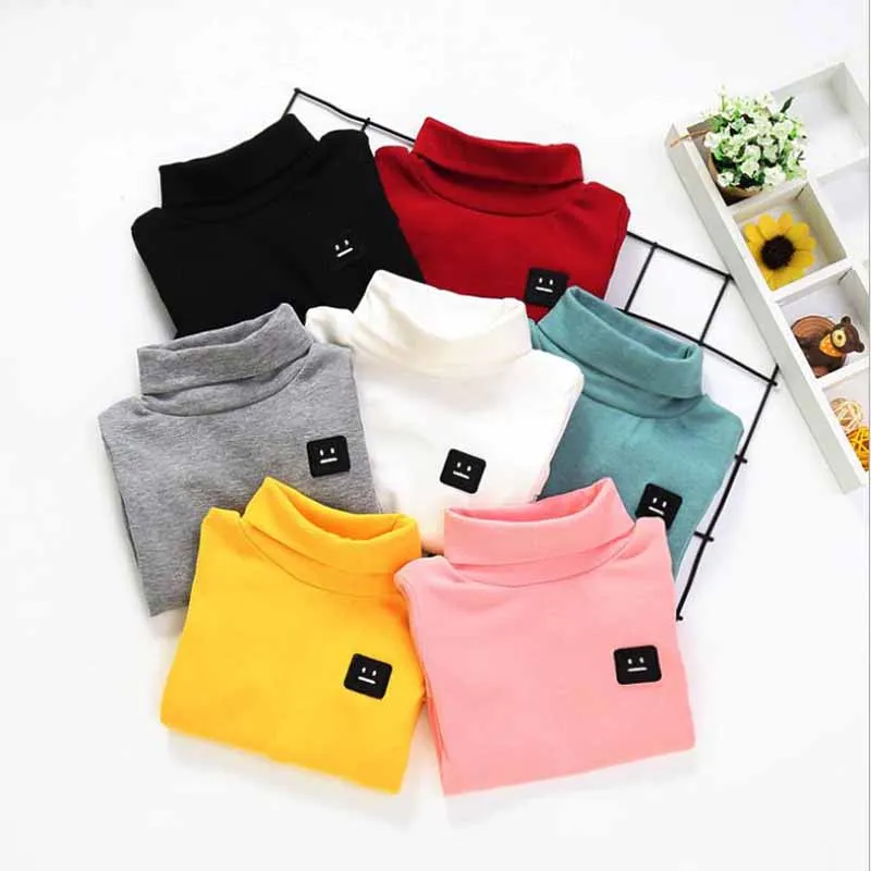 Boys Girls T-shirts Casual Turtleneck Children Shirts Autumn Winter Baby New Long Sleeve Warm Toddlers Clothing Tops Tees 90-130 | Мать и