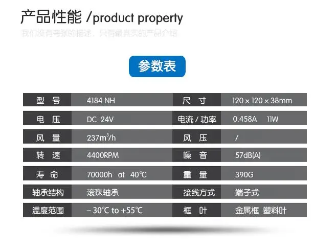 

ebmpapst 4184 NH DC 24V 458mA 11W 120x120x38mm Server Cooling Fan