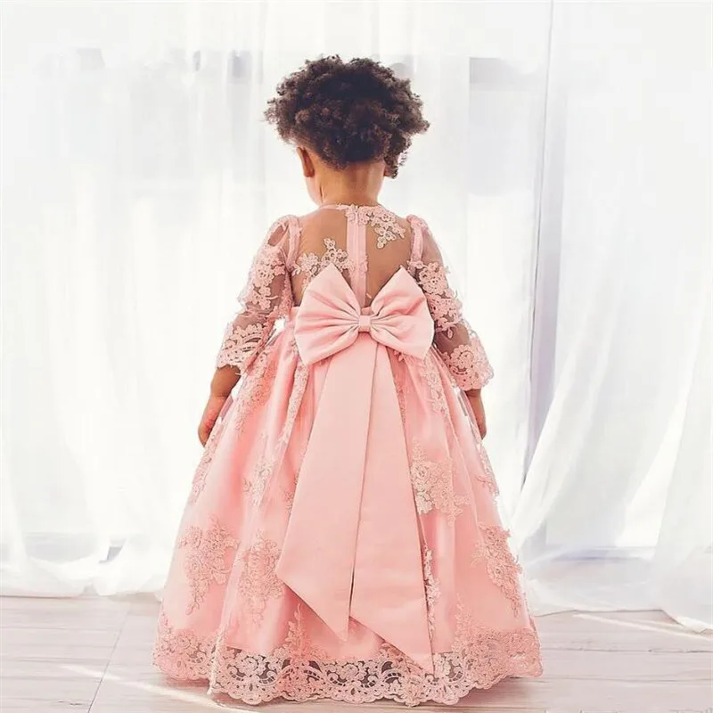 

Flower Girls Dresses Beautiful Holy Communion Dresses Lace Long Sleeve Beaded Puffy Ball Gown Prom Pageant Dress For Girls