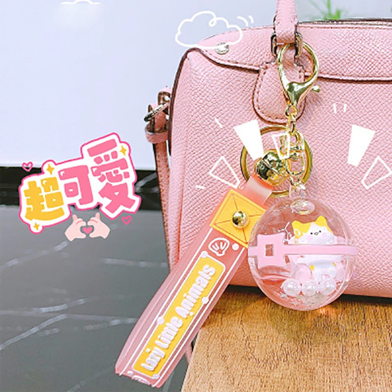 

Cute Acrylic In Oil Floating Crystal Ball Keychain Moving Liquid Quicksand Animal keyring for Women Female Bag pendant Gifts